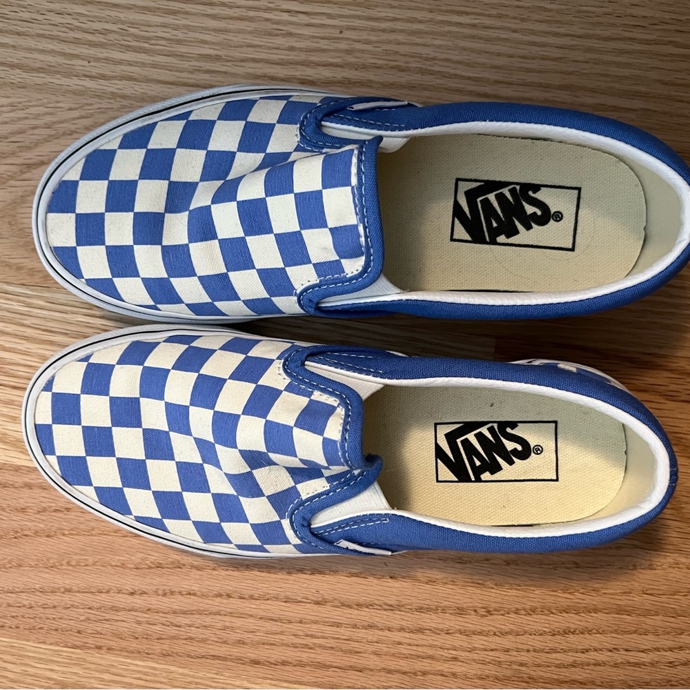 Vans blue checkers slip on